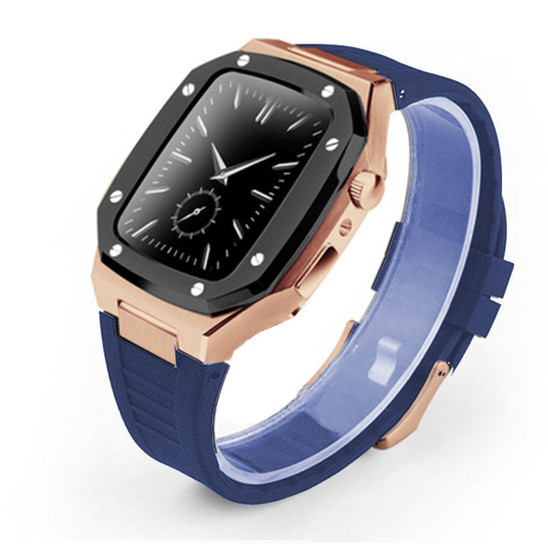 HKM-079507 Stylish Stainless Steel Metal Watch Case with Rubber Strap - Compatible Smart Watch Accessories
