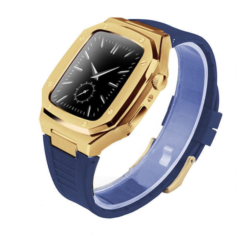 HKM-079507 Stylish Stainless Steel Metal Watch Case with Rubber Strap - Compatible Smart Watch Accessories