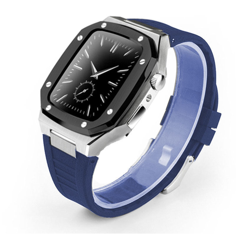 HKM-079507 Stylish Stainless Steel Metal Watch Case with Rubber Strap - Compatible Smart Watch Accessories