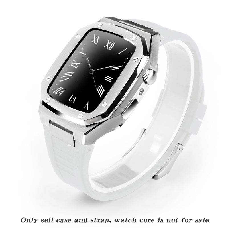 HKM-079507 Stylish Stainless Steel Metal Watch Case with Rubber Strap - Compatible Smart Watch Accessories