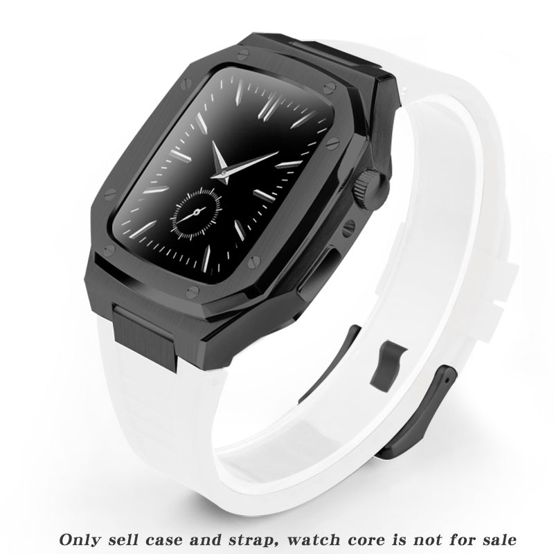 HKM-079507 Stylish Stainless Steel Metal Watch Case with Rubber Strap - Compatible Smart Watch Accessories