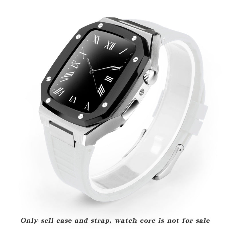 HKM-079507 Stylish Stainless Steel Metal Watch Case with Rubber Strap - Compatible Smart Watch Accessories