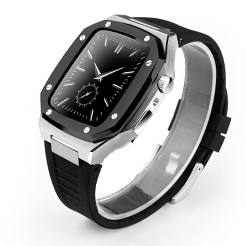 HKM-079507 Stylish Stainless Steel Metal Watch Case with Rubber Strap - Compatible Smart Watch Accessories