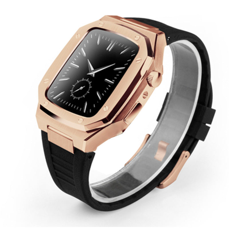 HKM-079507 Stylish Stainless Steel Metal Watch Case with Rubber Strap - Compatible Smart Watch Accessories