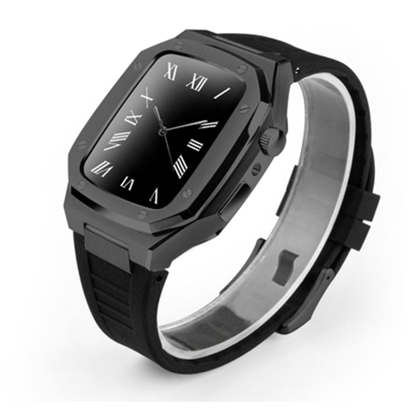 HKM-079507 Stylish Stainless Steel Metal Watch Case with Rubber Strap - Compatible Smart Watch Accessories
