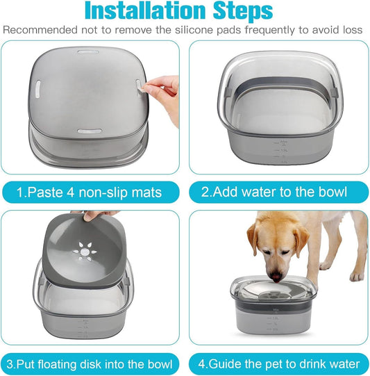 HKM-079827 Large Capacity 2L Spill Proof Dog Water Bowl with Slow Feeder & Diaphanous Design for Messy Drinkers