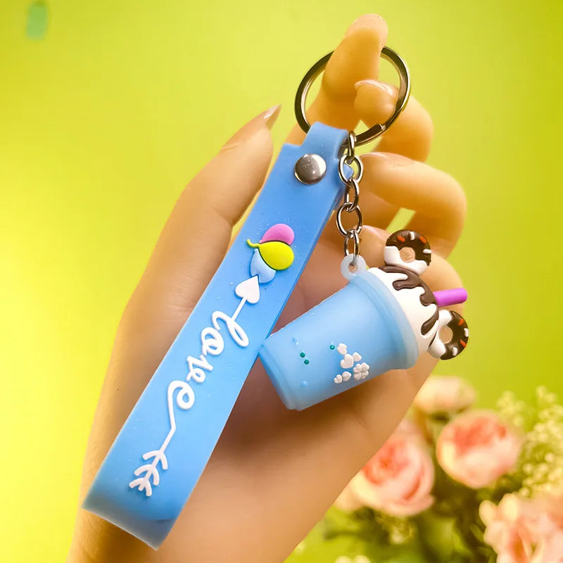 HKM-079827 Mini 3D PVC Ice Cream Cup Keychain Pendant for Bags and Backpacks