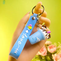 HKM-079827 Mini 3D PVC Ice Cream Cup Keychain Pendant for Bags and Backpacks