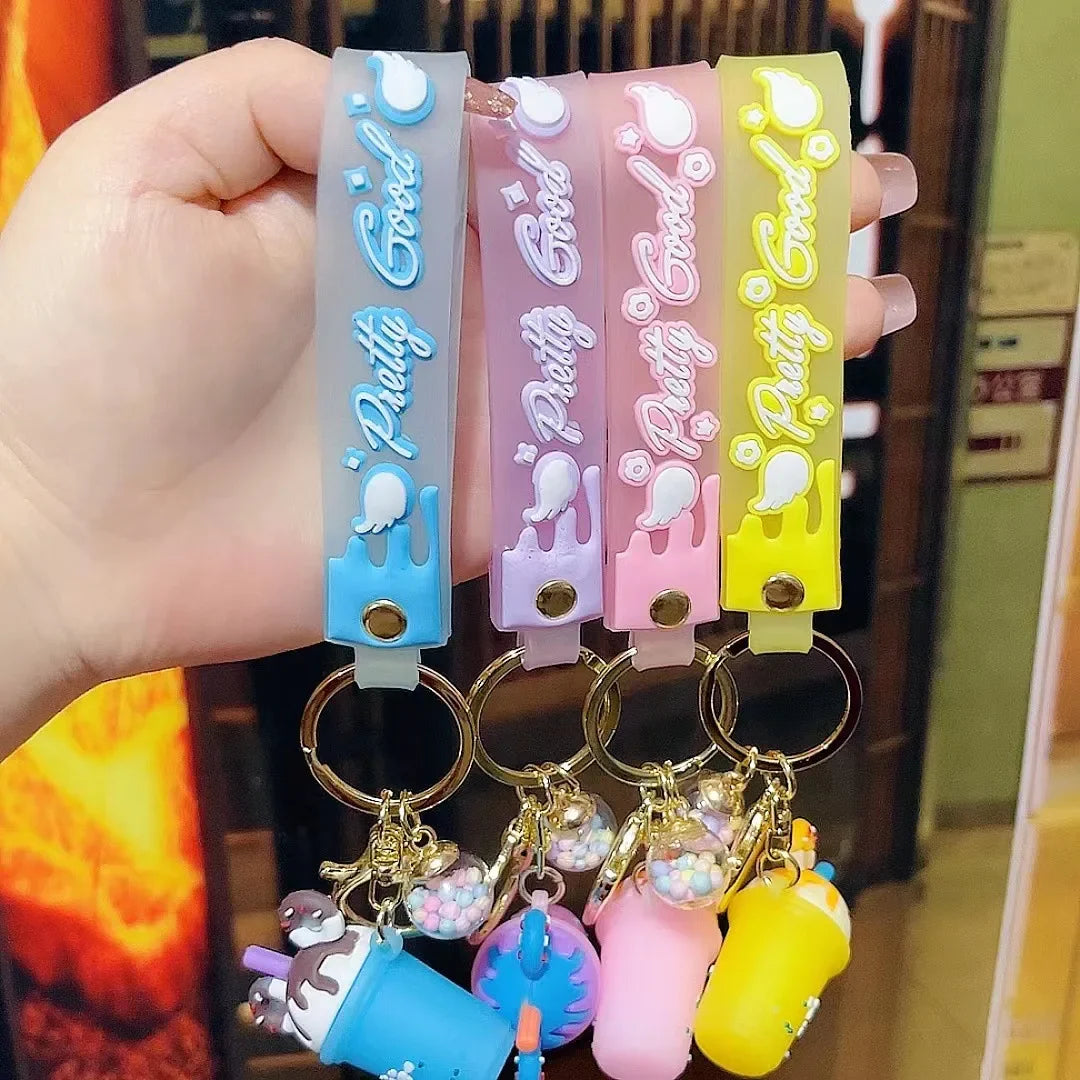 HKM-079827 Mini 3D PVC Ice Cream Cup Keychain Pendant for Bags and Backpacks