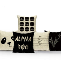 HKM-079827 Nordic Style Black and White Letter Pillowcase - Soft Short Plush Cushion Cover 45x45cm