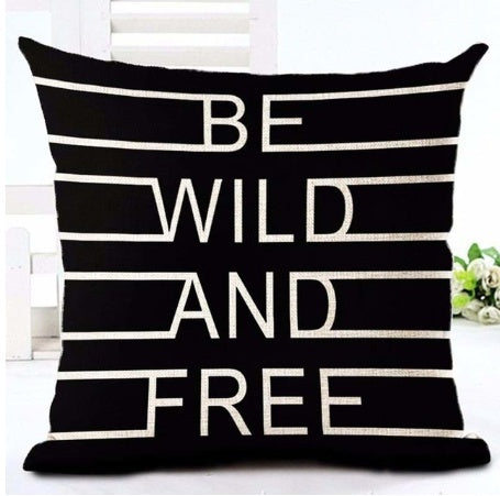 HKM-079827 Nordic Style Black and White Letter Pillowcase - Soft Short Plush Cushion Cover 45x45cm