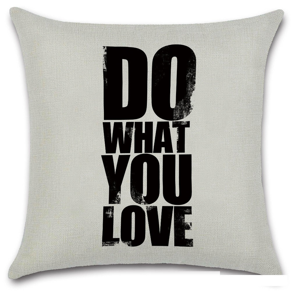 HKM-079827 Nordic Style Black and White Letter Pillowcase - Soft Short Plush Cushion Cover 45x45cm