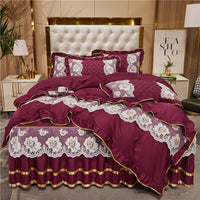 HKM-079827 Princess Style Lace Bed Skirt Tencel Four-Piece Bedding Set in Multiple Colors