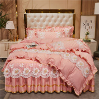 HKM-079827 Princess Style Lace Bed Skirt Tencel Four-Piece Bedding Set in Multiple Colors