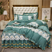 HKM-079827 Princess Style Lace Bed Skirt Tencel Four-Piece Bedding Set in Multiple Colors