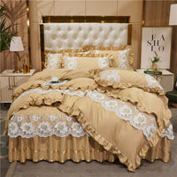 HKM-079827 Princess Style Lace Bed Skirt Tencel Four-Piece Bedding Set in Multiple Colors