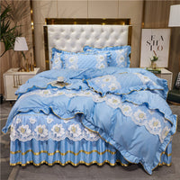 HKM-079827 Princess Style Lace Bed Skirt Tencel Four-Piece Bedding Set in Multiple Colors