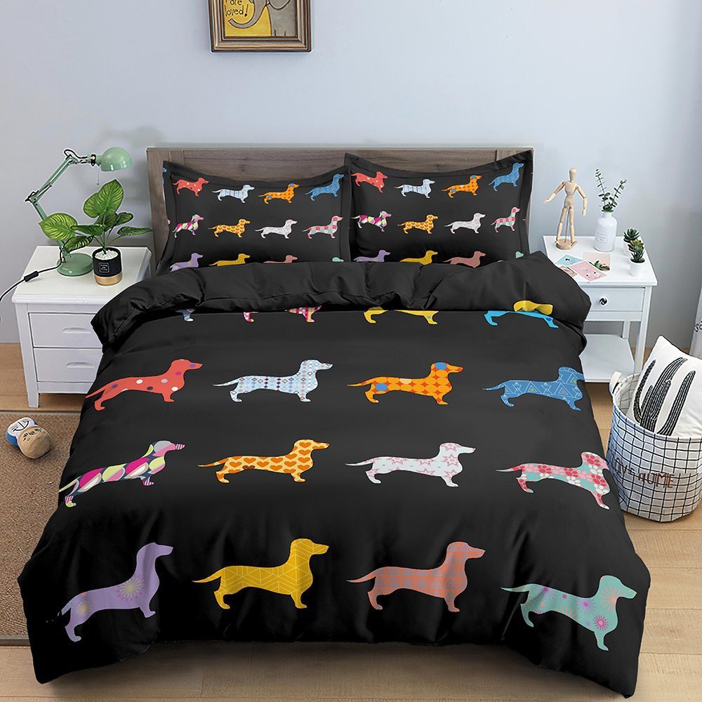 HKM-080147 Dachshund Cartoon Anime Three-Piece Bedding Set in Various Sizes