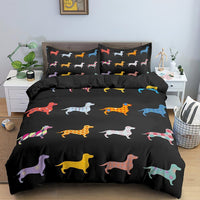 HKM-080147 Dachshund Cartoon Anime Three-Piece Bedding Set in Various Sizes