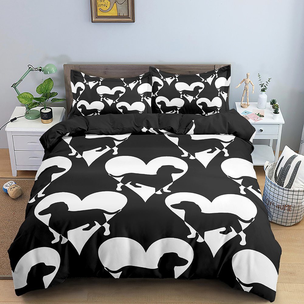 HKM-080147 Dachshund Cartoon Anime Three-Piece Bedding Set in Various Sizes