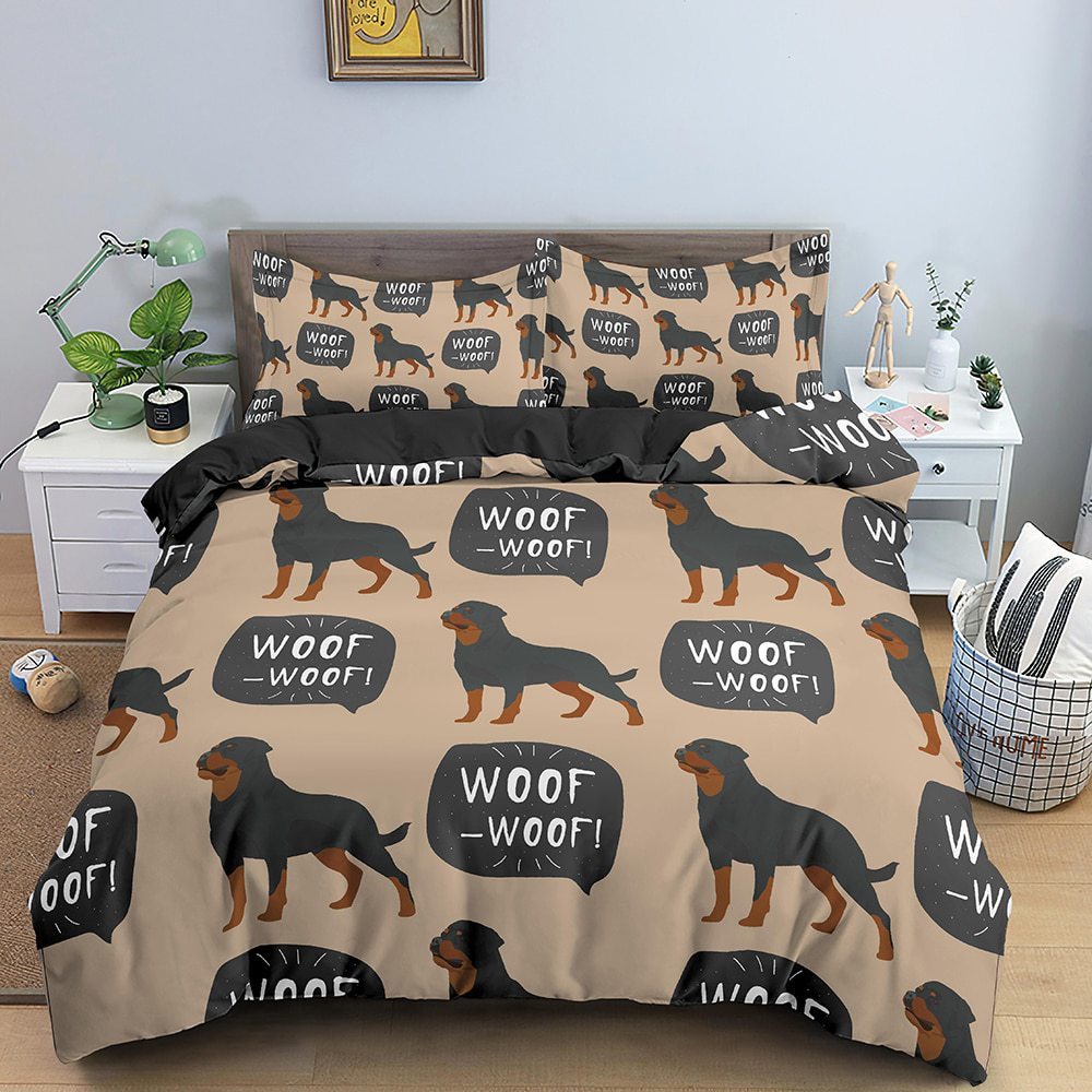 HKM-080147 Dachshund Cartoon Anime Three-Piece Bedding Set in Various Sizes