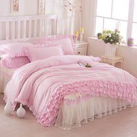 HKM-080147 Solid Color Lace Bedspread Set with Bed Skirt and Pillowcases in Multiple Colors