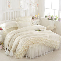 HKM-080147 Solid Color Lace Bedspread Set with Bed Skirt and Pillowcases in Multiple Colors