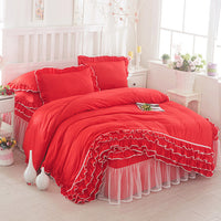 HKM-080147 Solid Color Lace Bedspread Set with Bed Skirt and Pillowcases in Multiple Colors