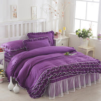 HKM-080147 Solid Color Lace Bedspread Set with Bed Skirt and Pillowcases in Multiple Colors