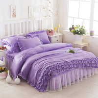 HKM-080147 Solid Color Lace Bedspread Set with Bed Skirt and Pillowcases in Multiple Colors