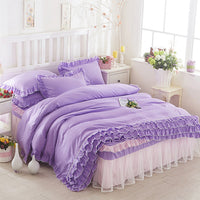 HKM-080147 Solid Color Lace Bedspread Set with Bed Skirt and Pillowcases in Multiple Colors