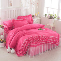 HKM-080147 Solid Color Lace Bedspread Set with Bed Skirt and Pillowcases in Multiple Colors