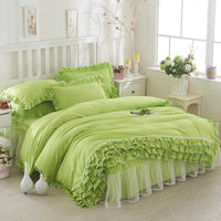 HKM-080147 Solid Color Lace Bedspread Set with Bed Skirt and Pillowcases in Multiple Colors