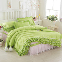 HKM-080147 Solid Color Lace Bedspread Set with Bed Skirt and Pillowcases in Multiple Colors