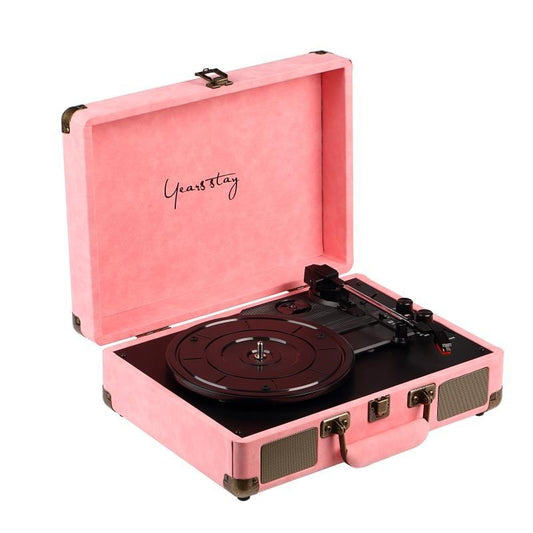HKM-080211 Bluetooth Phonograph Turntable with Leather Case - Supports Vinyl and Film Records in Multiple Colors