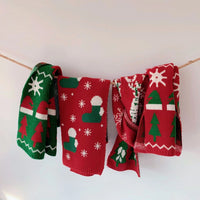 HKM-080275 Christmas-Themed Knitted Scarf for Children with Deer and Tree Designs, 130CM x 20CM, Acrylic Warmth