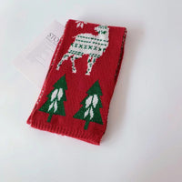 HKM-080275 Christmas-Themed Knitted Scarf for Children with Deer and Tree Designs, 130CM x 20CM, Acrylic Warmth