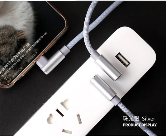 HKM-080403 Nylon Braided Double Elbow Data Cable for Android Devices, Supports 5V 2.4A Charging, Available in Multiple Lengths