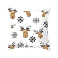 HKM-080467 Christmas Antlers Printed White Cushion Cover, 45x45 cm, Peach Skin Material