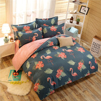 HKM-080467 Flamingo and Floral 4-Piece Cotton-Blend Bedding Set with Personalized Designs
