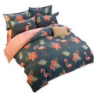 HKM-080467 Flamingo and Floral 4-Piece Cotton-Blend Bedding Set with Personalized Designs