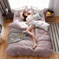 HKM-080467 Flamingo and Floral 4-Piece Cotton-Blend Bedding Set with Personalized Designs