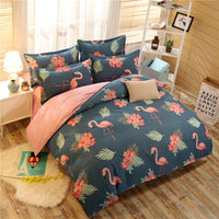 HKM-080467 Flamingo and Floral 4-Piece Cotton-Blend Bedding Set with Personalized Designs
