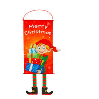 HKM-080595 Christmas Themed Cloth Window Decoration Set - Snowman, Santa Claus, Elk, Wreath, Tree, Elf - 115x40cm