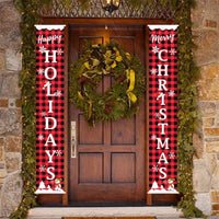 HKM-080595 Christmas Themed Cloth Window Decoration Set - Snowman, Santa Claus, Elk, Wreath, Tree, Elf - 115x40cm