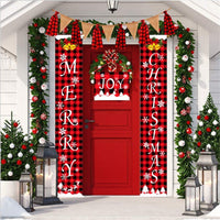 HKM-080595 Christmas Themed Cloth Window Decoration Set - Snowman, Santa Claus, Elk, Wreath, Tree, Elf - 115x40cm