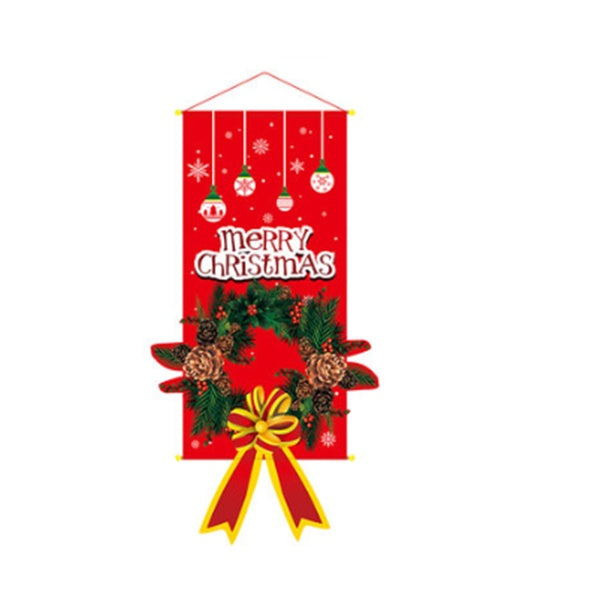 HKM-080595 Christmas Themed Cloth Window Decoration Set - Snowman, Santa Claus, Elk, Wreath, Tree, Elf - 115x40cm
