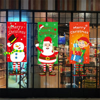 HKM-080595 Christmas Themed Cloth Window Decoration Set - Snowman, Santa Claus, Elk, Wreath, Tree, Elf - 115x40cm