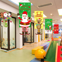HKM-080595 Christmas Themed Cloth Window Decoration Set - Snowman, Santa Claus, Elk, Wreath, Tree, Elf - 115x40cm