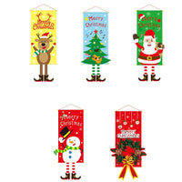 HKM-080595 Christmas Themed Cloth Window Decoration Set - Snowman, Santa Claus, Elk, Wreath, Tree, Elf - 115x40cm